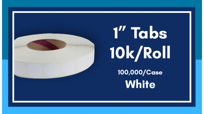 1" White Tabs - 10K/Roll