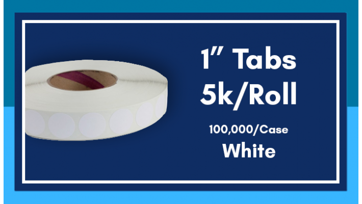 1" White Tabs - 5K/Roll